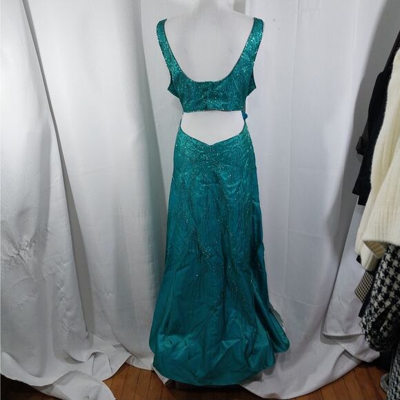 LEGENDS! TURQUOISE BLUE/GREEN IRIDESCENT MAGNIFICENTLY BEADED GOWN, DRESS! SZ 16 - Picture 6 of 11